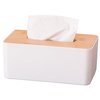 Basicwise Bamboo Removable Top Lid Rectangular Tissue box QI003486